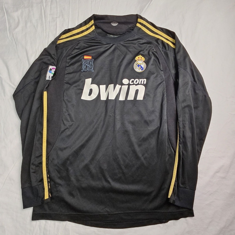 Real Madrid 2009 Away Jersey Long Sleeve Black Gold Bwin LFP #24 Mens Large Rare